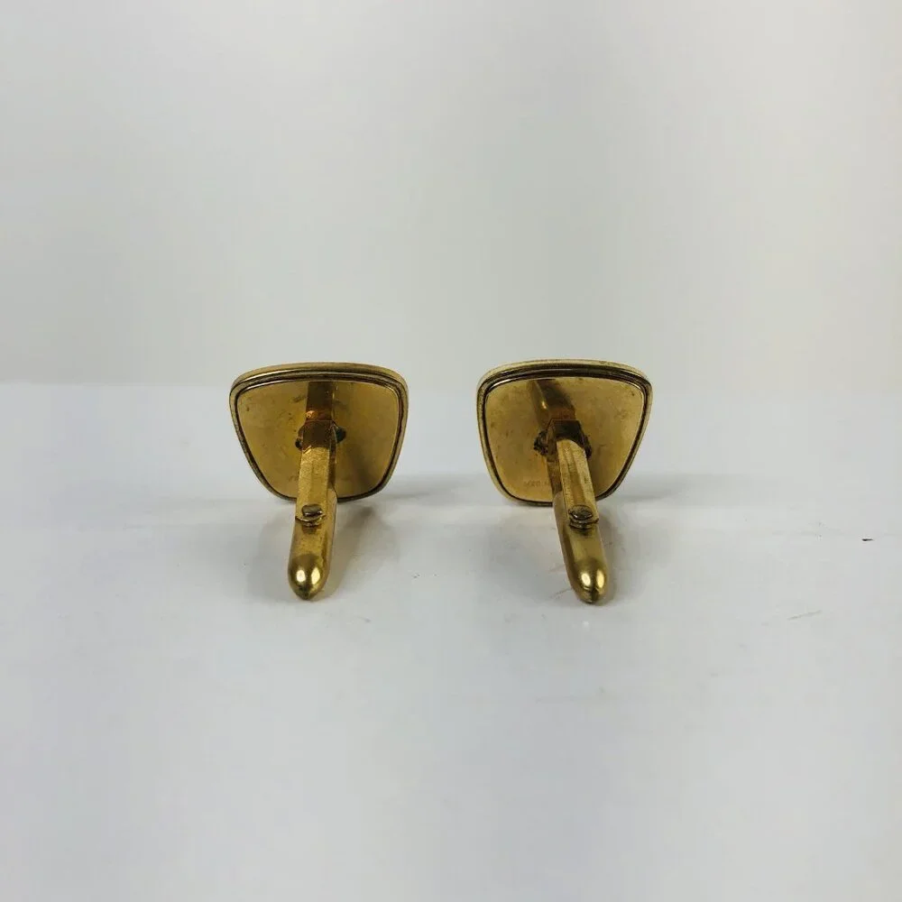 Vtg 80s Mens Fashion Cufflinks 14K G.F. Gold Stripped Black Gray Quiet Luxury